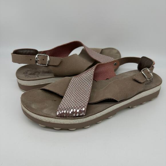 Fantasy Sandals Taupe and Metallic Pink Leather Strappy Sandal Womens Size 39 - Picture 2 of 12